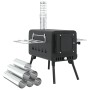 Estufa leña de tienda con chimenea patas plegables acero negro by , Chimneys - Ref: Foro24-4005748, Price: 142,49 €, Discount: %
