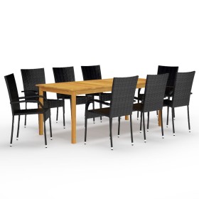 Juego de comedor de jardín de 9 piezas negro