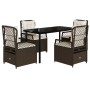 Set comedor de jardín 5 piezas y cojines ratán sintético marrón