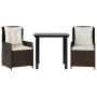 Set comedor de jardín 3 piezas y cojines ratán sintético marrón