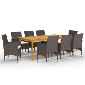 Juego de comedor de jardín de 9 piezas marrón de vidaXL, Conjuntos de jardín - Ref: Foro24-3067862, Precio: 709,88 €, Descuen...