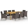 Juego de comedor de jardín de 9 piezas marrón de vidaXL, Conjuntos de jardín - Ref: Foro24-3067862, Precio: 742,23 €, Descuen...