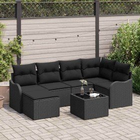 Conjunto de sofá de jardín con cojín 7 pcs Negro Poliratán