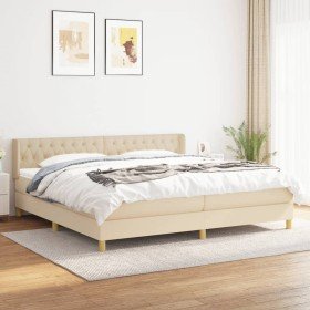 Cama box spring con colchón tela color crema 200x200 cm Cama box spring con colchón tela color crema 200x200 cm