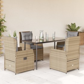 Set comedor de jardín 5 pzas con cojines ratán sintético beige