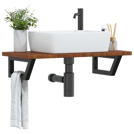 Estante de lavabo de pared de acero y madera maciza de roble