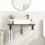 Estante de lavabo de pared de acero y madera maciza de roble