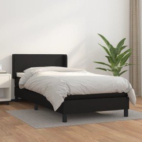 Cama box spring con colchón cuero sintético negro 90x190 cm Cama box spring con colchón cuero sintético negro 90x190 cm