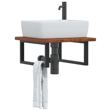 Estante de lavabo de pared de acero y madera maciza de roble de , Tocadores de baño - Ref: Foro24-3302401, Precio: 83,70 €, D...