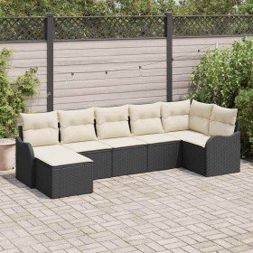 Conjunto de sofá de jardín con cojín 7 pcs Negro Poliratán