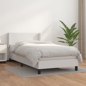 Cama box spring con colchón cuero sintético blanco 90x190 cm Cama box spring con colchón cuero sintético blanco 90x190 cm