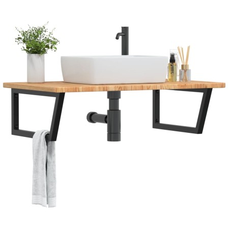 Estante de lavabo de pared de acero y madera maciza de roble de , Tocadores de baño - Ref: Foro24-3302483, Precio: 135,05 €