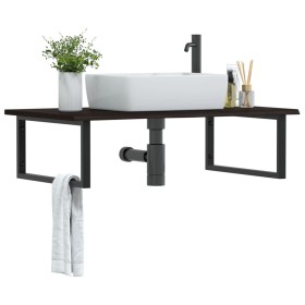 Estante de lavabo de pared de acero y madera maciza de roble von , Badezimmerwaschtische - Ref: Foro24-3302661, Preis: 101,29...