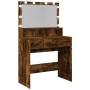 Tocador con luces LED color roble ahumado 80x41x134,5 cm de , Tocadores para dormitorios - Ref: Foro24-848189, Precio: 135,53...
