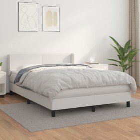 Cama box spring con colchón cuero sintético blanco 140x190 cm Cama box spring con colchón cuero sintético blanco 140x190 cm
