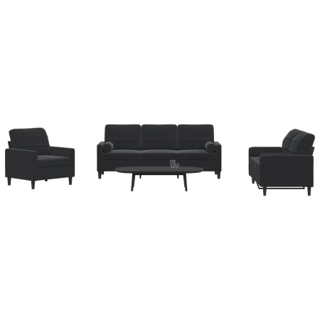 Juego de sofás con cojines 3 piezas terciopelo negro by , Sofas - Ref: Foro24-3278376, Price: 676,64 €, Discount: %