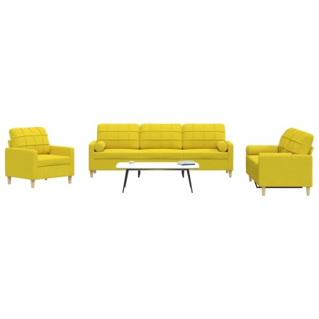 Juego de sofás con cojines 3 piezas tela amarillo claro by , Sofas - Ref: Foro24-3278308, Price: 637,03 €, Discount: %