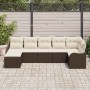 Conjunto de sofá de jardín con cojín 7 pcs Marrón Poliratán