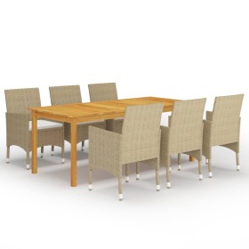 Juego de comedor de jardín de 7 piezas beige