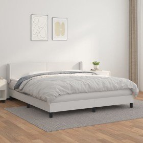 Cama box spring con colchón cuero sintético blanco 160x200 cm Cama box spring con colchón cuero sintético blanco 160x200 cm