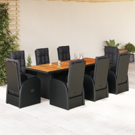 Set de comedor de jardín 9 pzas y cojines ratán sintético negro von , Gartensets - Ref: Foro24-3277651, Preis: 1,00 €, Rabatt: %