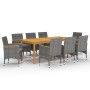 Juego de comedor de jardín 9 piezas gris