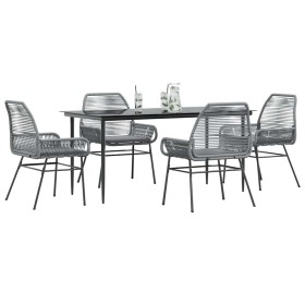 Juego comedor jardín 5 pzas cojines ratán sintético vidrio gris von , Gartensets - Ref: Foro24-3334481, Preis: 376,77 €, Raba...