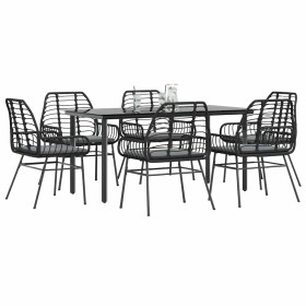 Set de comedor de jardín 7 piezas cojines ratán sintético negro von , Gartensets - Ref: Foro24-3334552, Preis: 492,01 €, Raba...