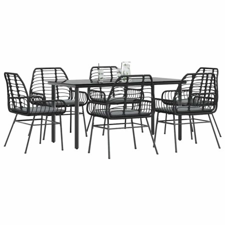 Set de comedor de jardín 7 piezas cojines ratán sintético negro von , Gartensets - Ref: Foro24-3334552, Preis: 492,01 €, Raba...