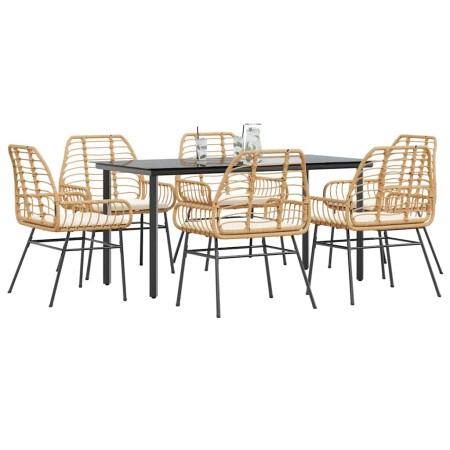 Juego de comedor de jardín 7 pzas con cojines ratán PE marrón by , Garden sets - Ref: Foro24-3334559, Price: 467,86 €, Discou...
