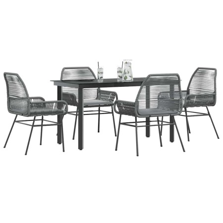 Juego comedor jardín 5 pzas cojines ratán sintético vidrio gris von , Gartensets - Ref: Foro24-3334578, Preis: 358,68 €, Raba...