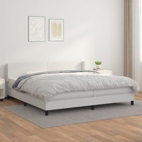 Cama box spring con colchón cuero sintético blanco 200x200 cm Cama box spring con colchón cuero sintético blanco 200x200 cm