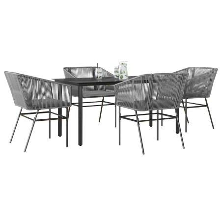 Juego comedor jardín 5 pzas cojines ratán sintético vidrio gris von , Gartensets - Ref: Foro24-3334628, Preis: 382,66 €, Raba...