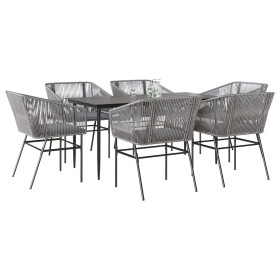 Juego comedor jardín 7 pzas cojines ratán sintético vidrio gris von , Gartensets - Ref: Foro24-3334531, Preis: 566,39 €, Raba...