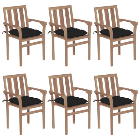 Sillas de jardín apilables 6 uds madera maciza teca con cojines von , Gartenstühle - Ref: Foro24-3073428, Preis: 750,09 €, Ra...