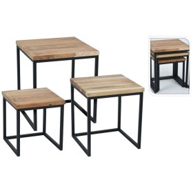 H&S Collection Juego de mesas auxiliares 3 piezas madera de teca