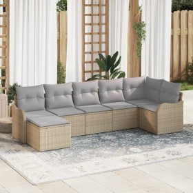 Conjunto de sofá de jardín con cojín 7 pcs Beige Poliratán