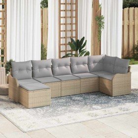 Conjunto de sofá de jardín con cojín 7 pcs Beige Poliratán Conjunto de sofá de jardín con cojín 7 pcs Beige Poliratán