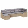 Conjunto de sofá de jardín con cojín 7 pcs Beige Poliratán