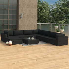 Set de muebles de jardín 9 pzas y cojines ratán sintético negro von , Gartensets - Ref: Foro24-46776, Preis: 938,71 €, Rabatt: %