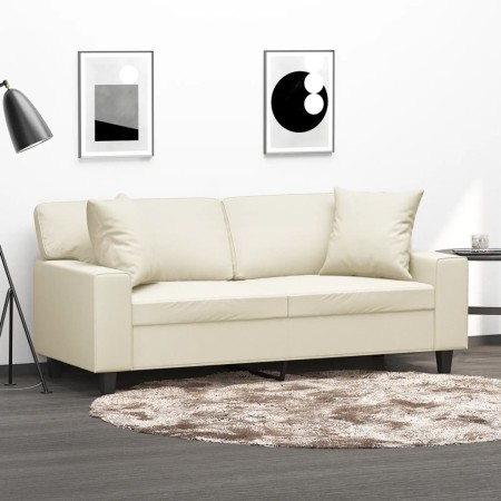 Sofá de 2 plazas con cojines cuero sintético color crema 140 cm de , Sofás - Ref: Foro24-3200867, Precio: 256,73 €, Descuento: %