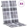 Cojín silla jardín respaldo alto 4 uds cuadros gris 120x50x3 cm by , Cushions for chairs and sofas - Ref: Foro24-314129, Pric...