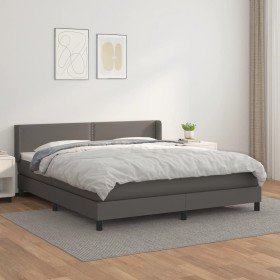 Cama box spring con colchón cuero sintético gris 180x200 cm en Camas y somieres | Comprar online en Foro24