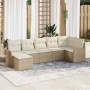 Conjunto de sofá de jardín con cojín 7 pcs Beige Poliratán