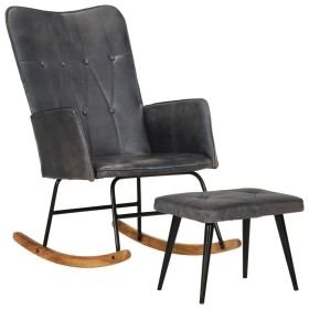 Mecedora con taburete cuero auténtico gris de , Mecedoras - Ref: Foro24-339697, Precio: 138,93 €, Descuento: %