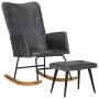 Mecedora con taburete cuero auténtico gris de , Mecedoras - Ref: Foro24-339697, Precio: 138,93 €, Descuento: %