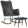 Mecedora con taburete cuero auténtico gris de , Mecedoras - Ref: Foro24-339697, Precio: 138,93 €, Descuento: %