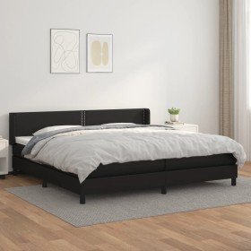 Cama box spring con colchón cuero sintético negro 200x200 cm Cama box spring con colchón cuero sintético negro 200x200 cm