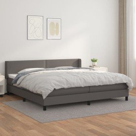 Cama box spring con colchón cuero sintético gris 200x200 cm Cama box spring con colchón cuero sintético gris 200x200 cm