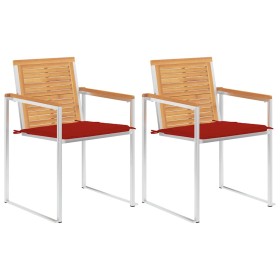 Sillas de jardín con cojines 2 uds madera maciza teca y acero de , Sillas de jardín - Ref: Foro24-3061521, Precio: 290,82 €